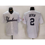 New York Yankees #2 Derek Jeter White MWATKINS Pinstripe Fashion Cool Base Jersey 3