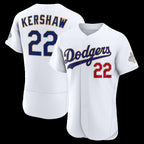 Los Angeles Dodgers #22 Clayton Kershaw White MWATKINS 2026 Gold Collection Authentic Jersey