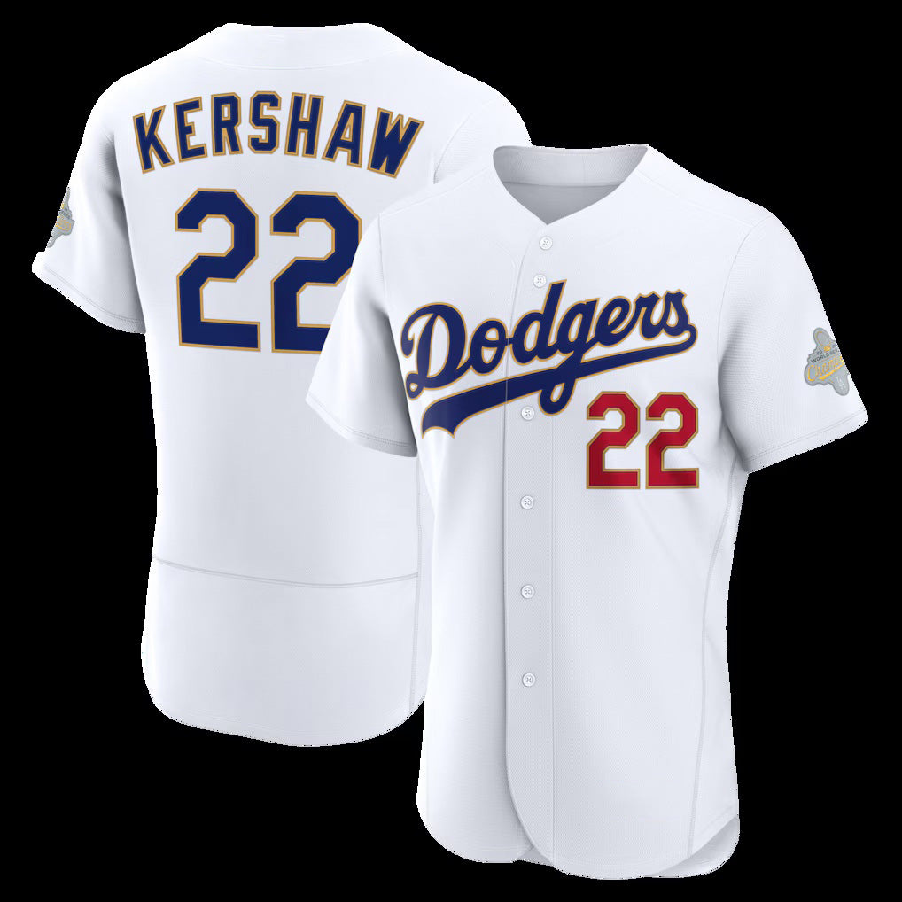 Los Angeles Dodgers #22 Clayton Kershaw White MWATKINS 2026 Gold Collection Authentic Jersey