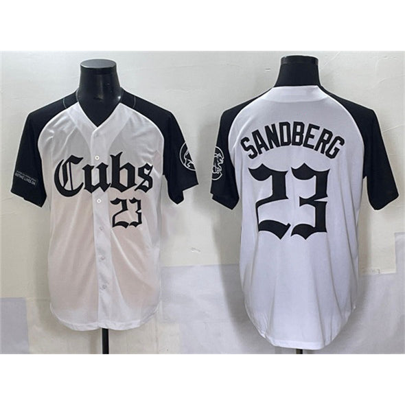 Chicago Cubs #23 Ryne Sandberg White Black MWATKINS 'Gothic North Side Edition' Vapor Premier Limited Stitched Jersey