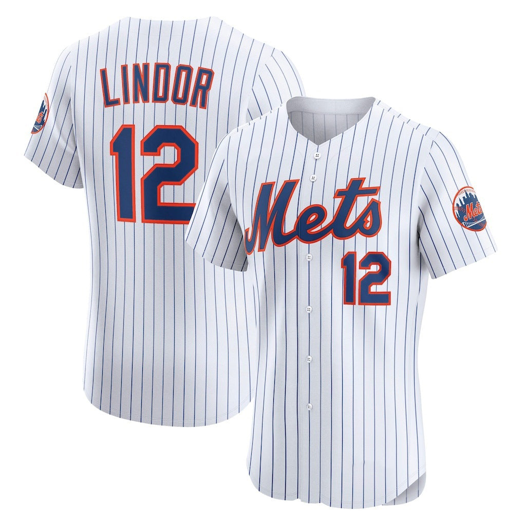 New York Mets #12 Francisco Lindor White MWATKINS Home Elite Player Jersey