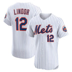 New York Mets #12 Francisco Lindor White MWATKINS Home Elite Player Jersey