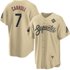 Arizona Diamondbacks #7 Corbin Carroll Gold MWATKINS 2023 World Series City Connect Cool Base Stitched Jersey