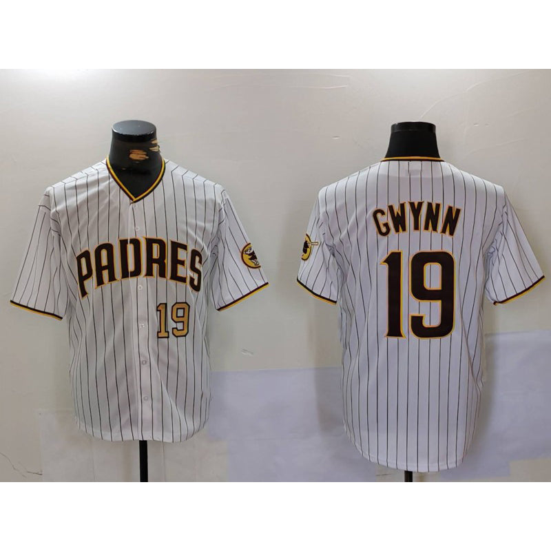 San Diego Padres #19 Tony Gwynn White MWATKINS Team Logo Stitched Cool Base Jerseys