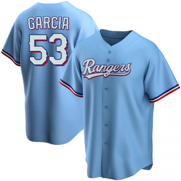 Texas Rangers #53 Adolis Garcia Light Blue MWATKINS Cool Base Stitched Jersey