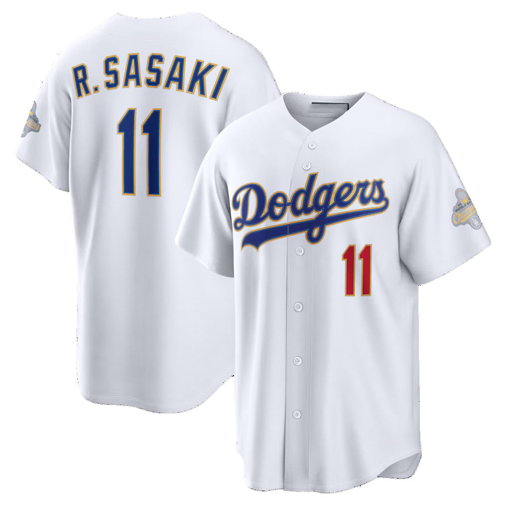 Los Angeles Dodgers #11 Roki Sasaki White MWATKINS 2026 Gold Collection Stadium Jersey
