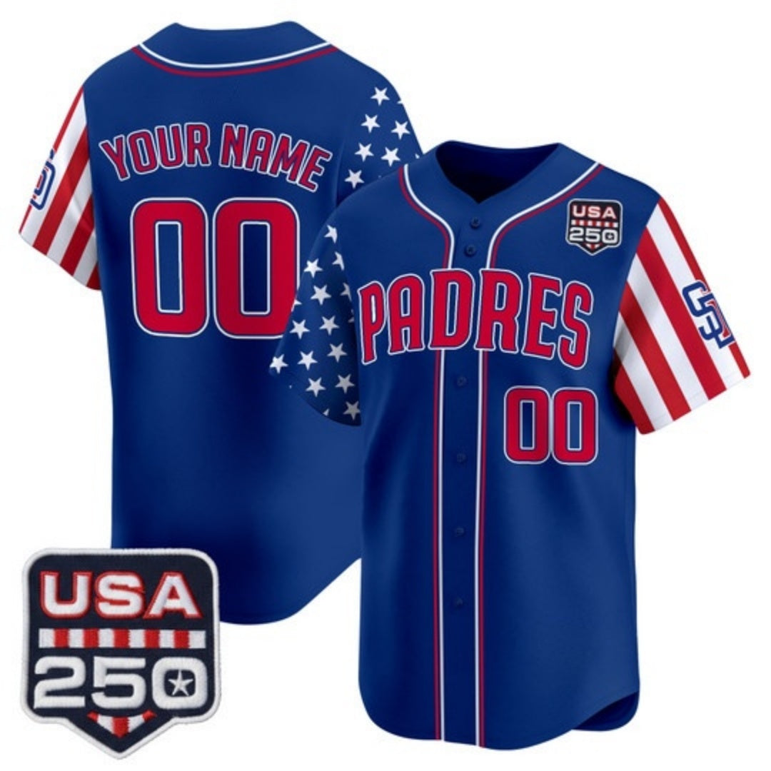 Custom San Diego Padres America 250 Edition Vapor Premier Limited Royal MWATKINS Stitched Jerseys