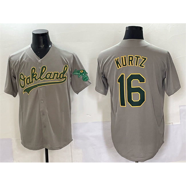 Oakland Athletics #16 Nick Kurtz Grey MWATKINS Cool Base Stitched Baseball Jersey