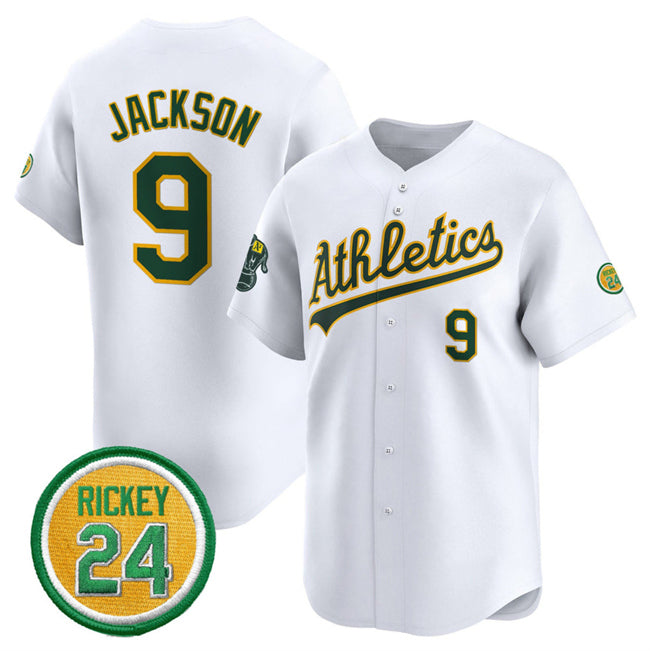 Oakland Athletics #9 Reggie Jackson White MWATKINS 2024 Home Limited With Rickey Henderson Patch Stitched Jersey