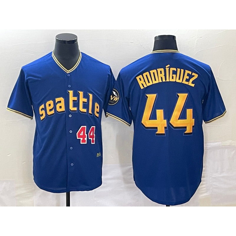 Seattle Mariners #44 Julio Rodriguez Number Blue MWATKINS 2023 City Connect Cool Base Stitched Jersey 1