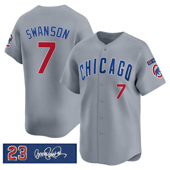 Chicago Cubs #7 Dansby Swanson Gray MWATKINS 'Ryne Sandberg Tribute' Vapor Limited V3 Stitched Jersey