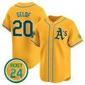 Oakland Athletics #20 Zack Gelof Yellow MWATKINS 2024 Limited With Rickey Henderson Patch Stitched Jersey