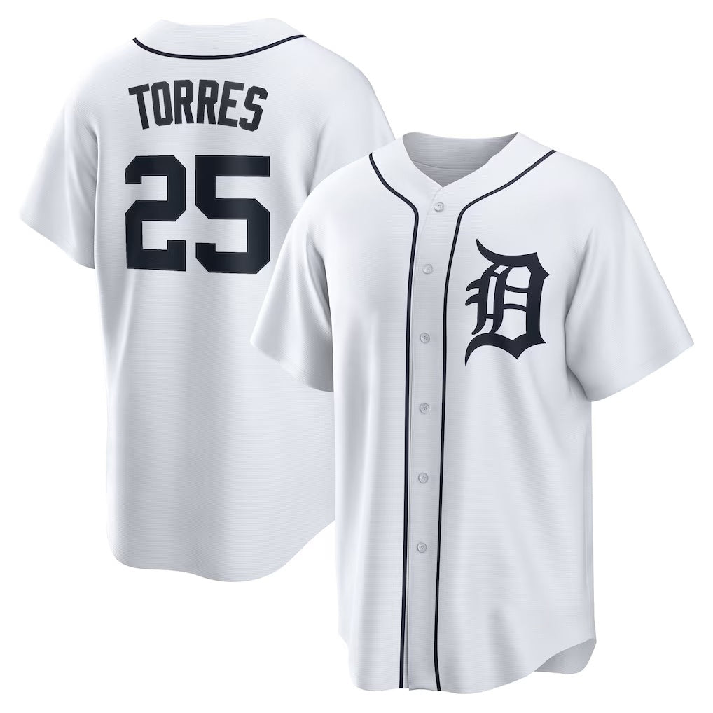 Detroit Tigers #25 Gleyber Torres White MWATKINS Home Replica Jersey