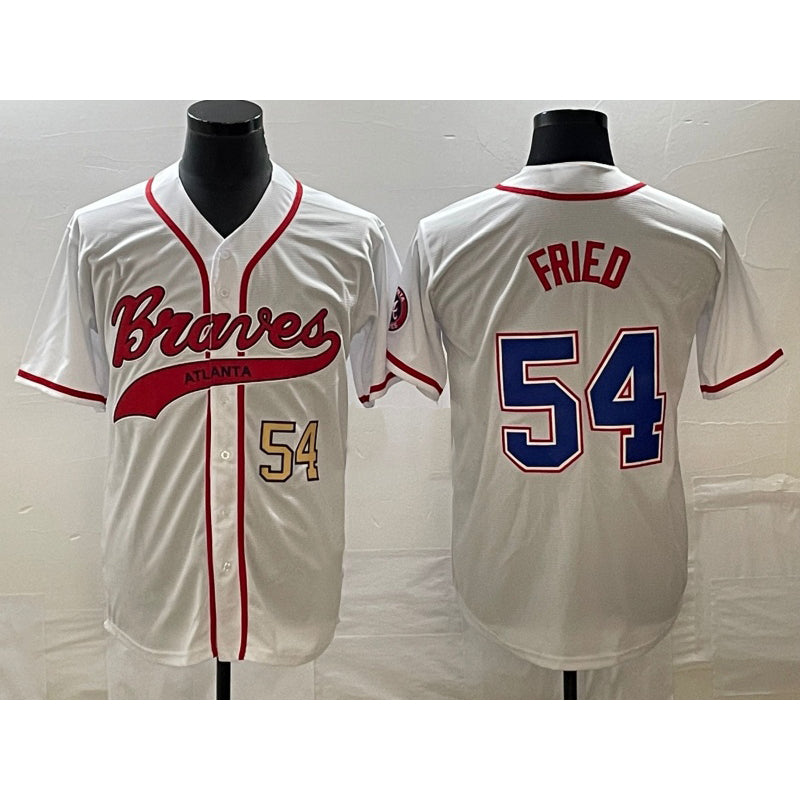 Atlanta Braves #54 Max Fried Number White MWATKINS Cool Base With Patch Stitched Jersey