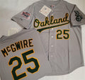 Oakland Athletics #25 Mark McGwire Grey With Green MWATKINS Elephant & 1989 World Series Patch Battle of the Bay Stitched Jersey