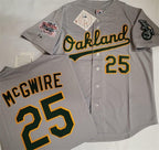 Oakland Athletics #25 Mark McGwire Grey With Green MWATKINS Elephant & 1989 World Series Patch Battle of the Bay Stitched Jersey