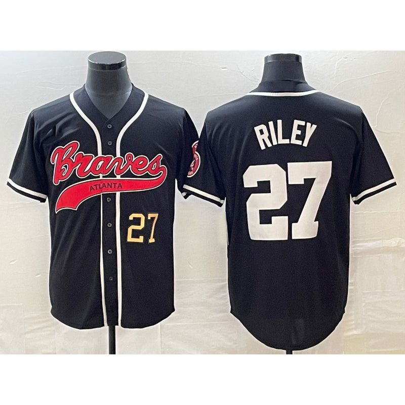 Atlanta Braves #27 Austin Riley Number Black MWATKINS Cool Base Stitched Jersey