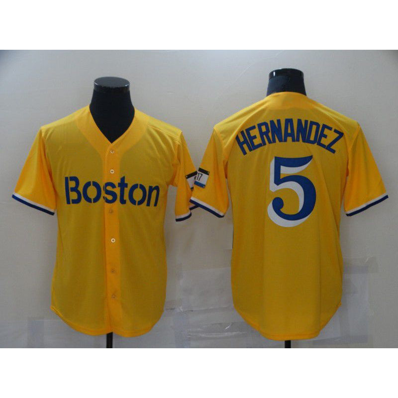 Boston Red Sox #5 Hernandez Yellow MWATKINS City Edition Game 2021 Jerseys