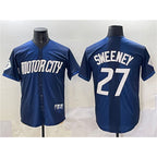 Detroit Tigers #27 Trey Sweeney 2024 Navy MWATKINS City Connect Cool Base Limited Stitched Jersey