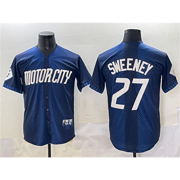 Detroit Tigers #27 Trey Sweeney 2024 Navy MWATKINS City Connect Cool Base Limited Stitched Jersey