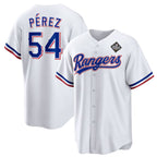 Texas Rangers #54 Mart¨ªn P¨¦rez White MWATKINS 2023 World Series Stitched Jersey