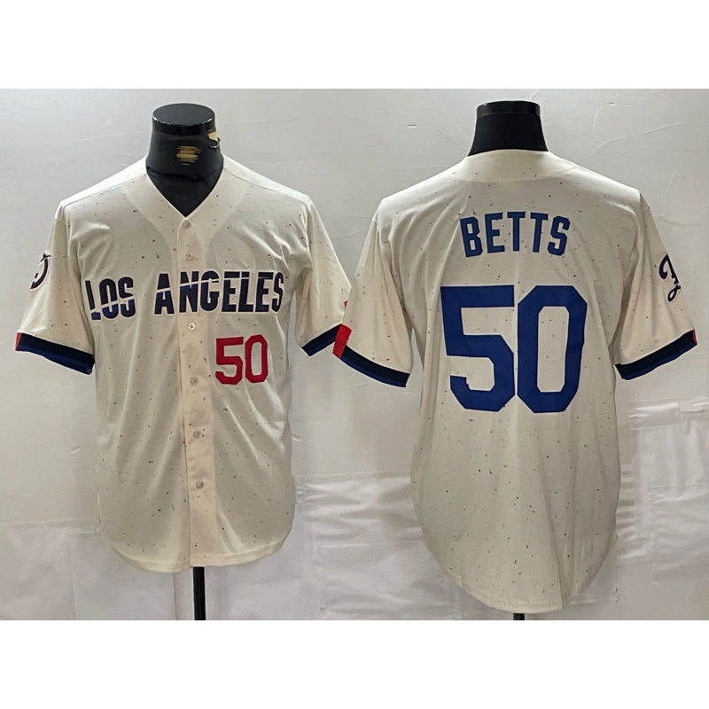 Los Angeles Dodgers #50 Mookie Betts Number Cream MWATKINS 2024 City Connect Limited Stitched Jersey 2