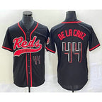 Cincinnati Reds #44 Elly De La Cruz Number Black MWATKINS With Patch Cool Base Stitched Jersey