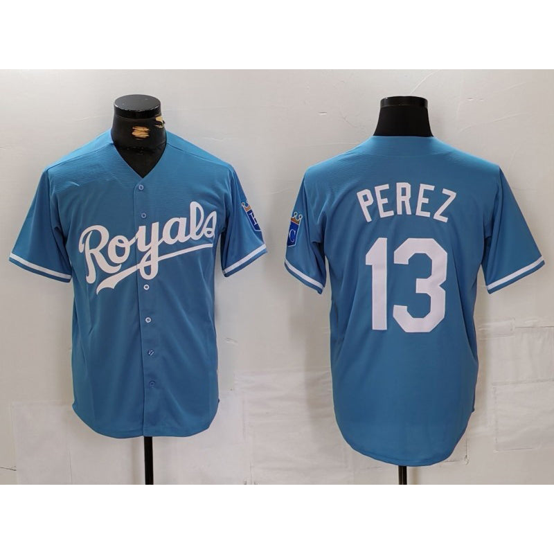 Kansas City Royals #13 Salvador Perez Light Blue MWATKINS Cool Base Stitched Jersey