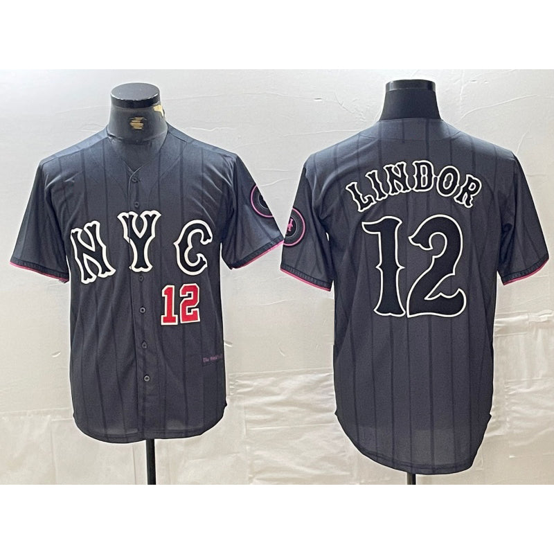 New York Mets #12 Francisco Lindor Number Grey MWATKINS 2024 City Connect Cool Base Stitched Jerseys