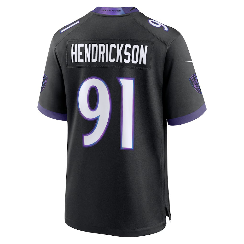 B.Ravens #91 Trey Hendrickson Black MWATKINS Alternate Game Jersey