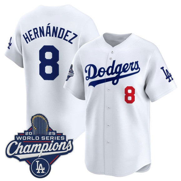 Los Angeles Dodgers #8 Enrique Hernandez White MWATKINS 2025 Champions Stitched Jersey