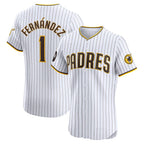 San Diego Padres #1 Tony Fern¨¢ndez White MWATKINS Home Elite Sponsor Patch Player Jersey