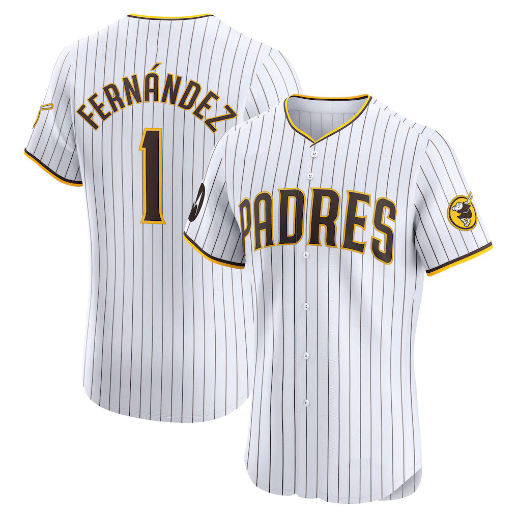 San Diego Padres #1 Tony Fern¨¢ndez White MWATKINS Home Elite Sponsor Patch Player Jersey