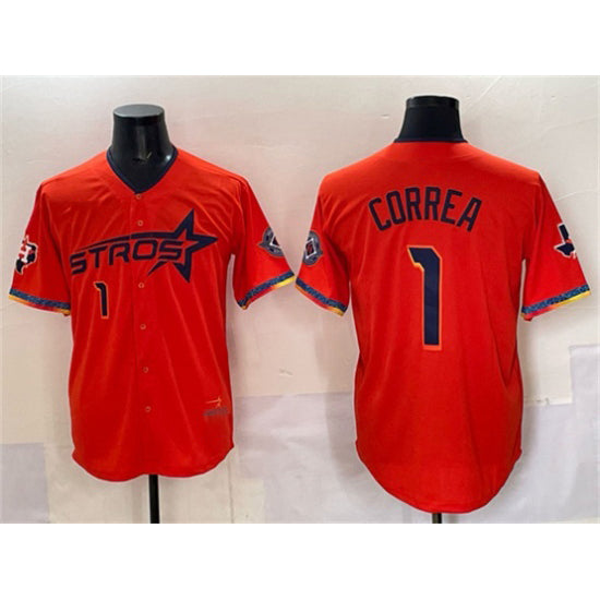 Houston Astros #1 Carlos Correa Orange MWATKINS 2025 City Connect With Texas Patch Limited Stitched Jersey