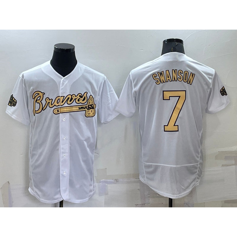 Atlanta Braves #7 Dansby Swanson White MWATKINS 2022 All Star Stitched Flex Base Jersey