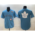Toronto Blue Jays & Leafs Blue MWATKINS 2025 World Series With White Leafs Logo Cool Base Stitched Jersey