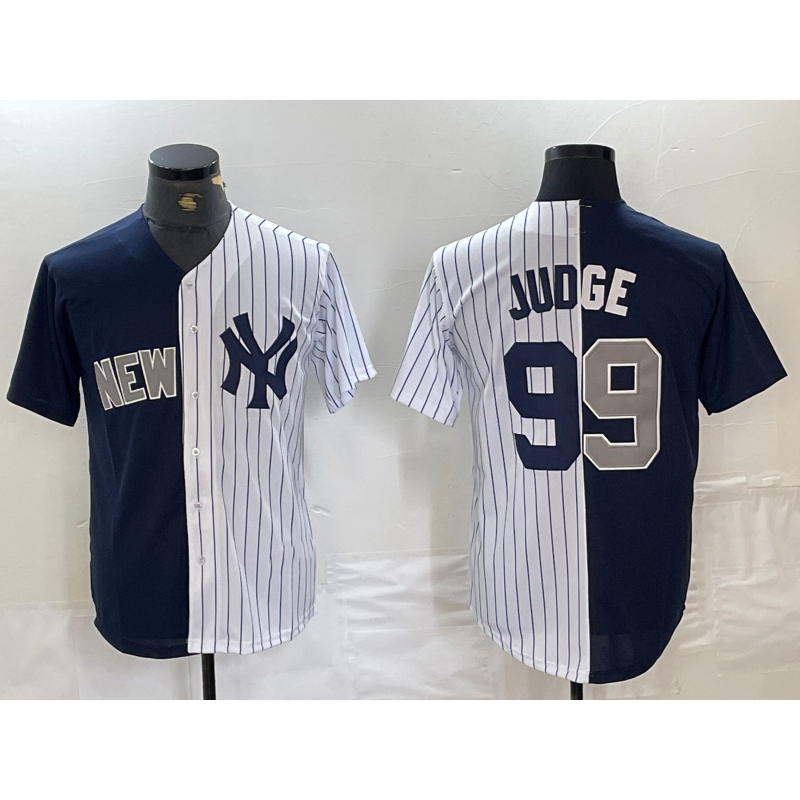 New York Yankees #99 Aaron Judge Navy White MWATKINS Split Stitched Jersey