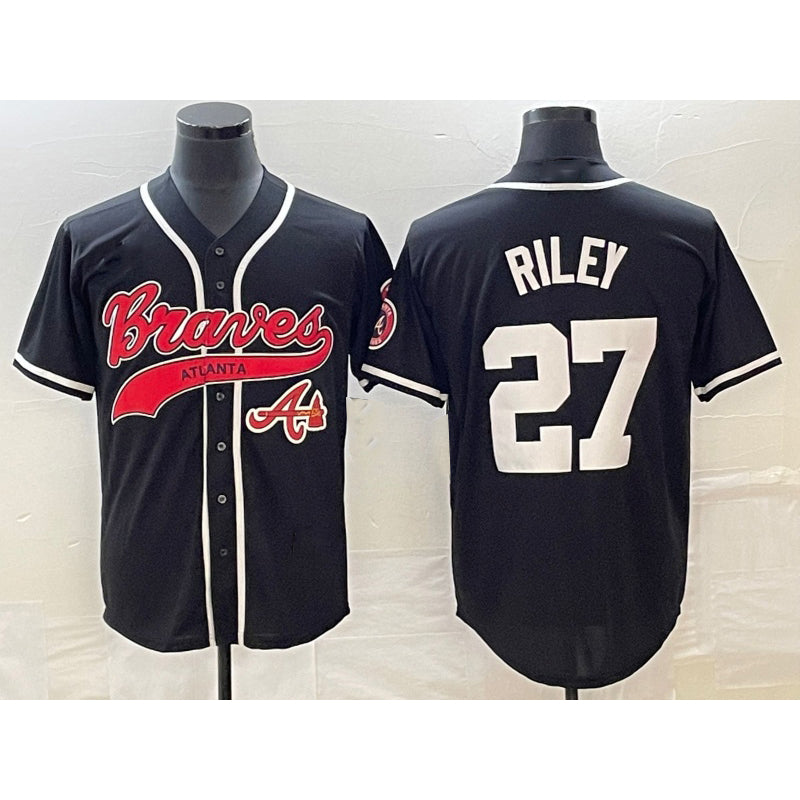 Atlanta Braves #27 Austin Riley Black MWATKINS Cool Base Stitched Jersey 2