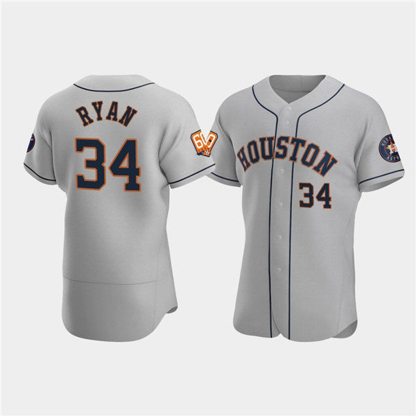 Houston Astros #34 Nolan Ryan Gray MWATKINS 60th Anniversary Flex Base Stitched Jersey