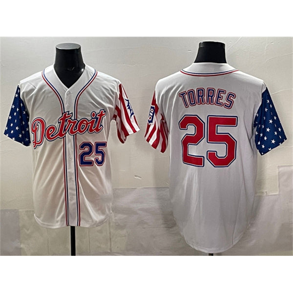 Detroit Tigers #25 Gleyber Torres White MWATKINS 2025 Memorial Day Vapor Premier Limited Stitched Jersey