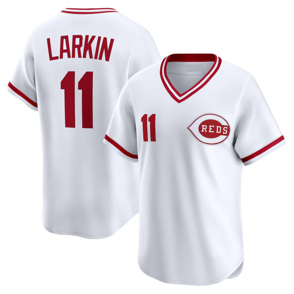Cincinnati Reds #11 Barry Larkin White MWATKINS Throwback Cooperstown Collection Limited Jersey