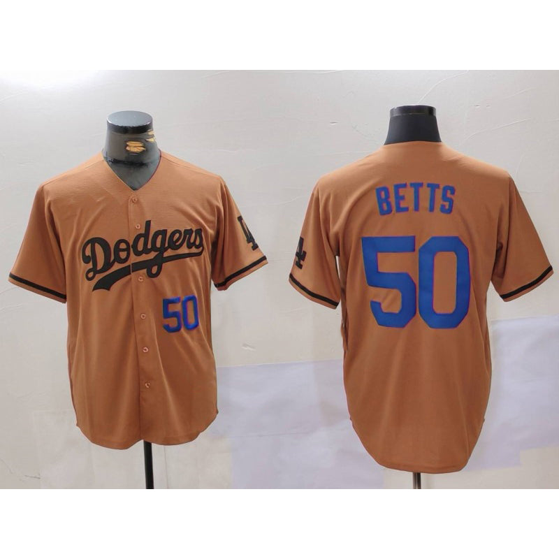 Los Angeles Dodgers #50 Mookie Betts Number Olive MWATKINS Cool Base Limited Stitched Jerseys