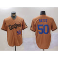 Los Angeles Dodgers #50 Mookie Betts Number Olive MWATKINS Cool Base Limited Stitched Jerseys