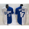 Los Angeles Dodgers #17 Shohei Ohtani Number White Blue MWATKINS Two Tone Stitched Jersey 3