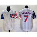 Chicago Cubs #7 Dansby Swanson White MWATKINS Pinstripe 2025 Independence Day Vapor Premier Limited Stitched Jersey