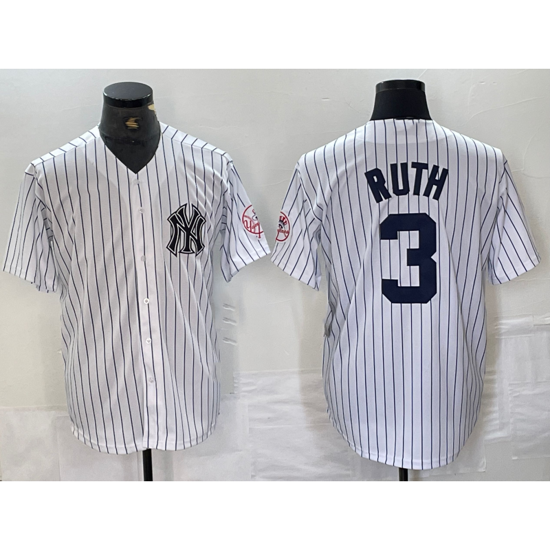 New York Yankees #3 Babe Ruth Name White MWATKINS With Patch 2024 Cool Base Stitched Jersey