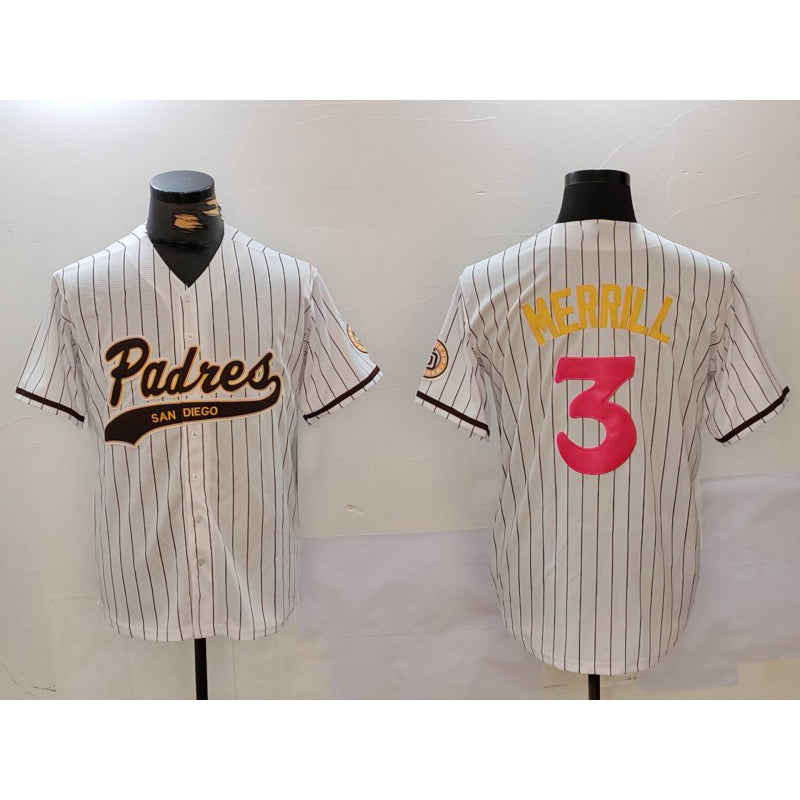 San Diego Padres #3 Jackson Merrill white MWATKINS Cool Base Stitched Jersey 2