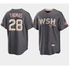 Washington Nationals #28 Lane Thomas 2022 Grey MWATKINS City Connect Cherry Blossom Cool Base Stitched Jersey