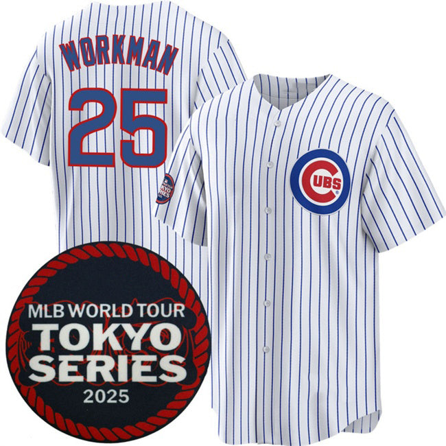 Chicago Cubs #25 Gage Workman White MWATKINS 2025 World Tour Tokyo Series Home Stitched Jersey