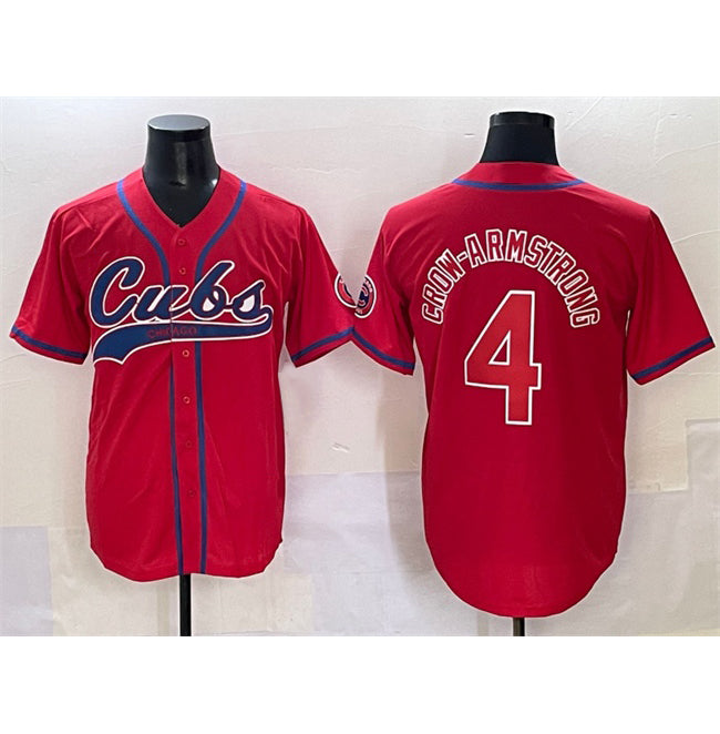Chicago Cubs #4 Pete Crow-Armstrong Red MWATKINS Cool Base Stitched Jersey